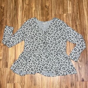 Simply southern womens large shirt top blouse knit peplum vneck long sleeve grey
